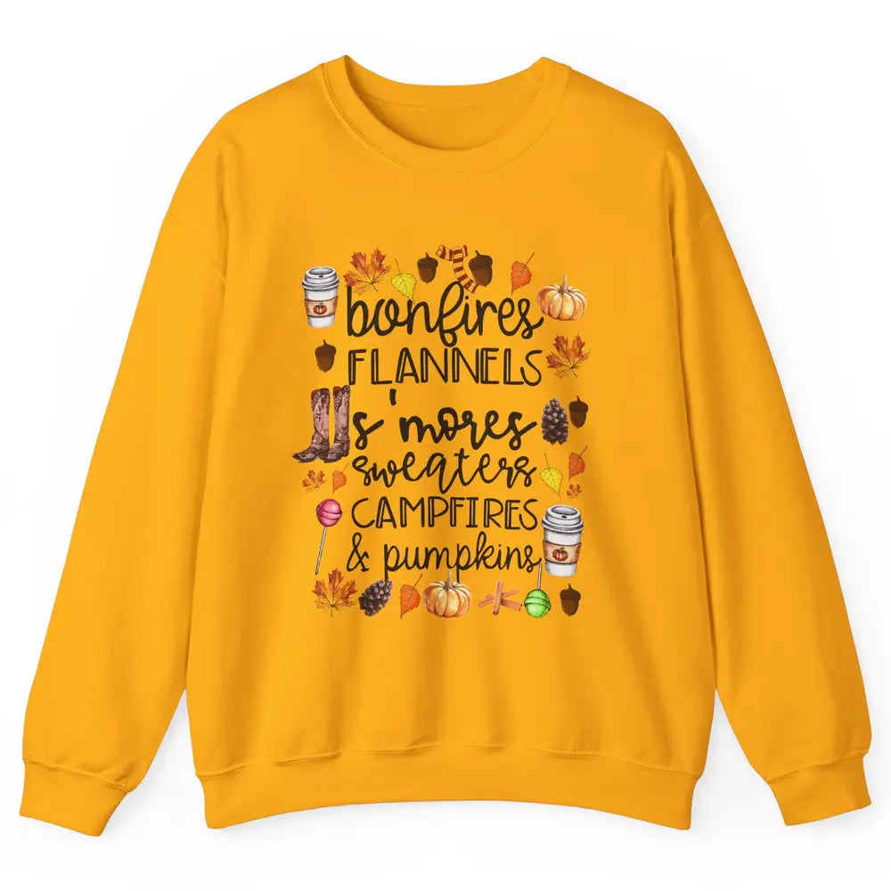 Fall Stuff Pumpkins Falling Leaves Campfire Halloween Autumn Unisex Crewneck Sweatshirt