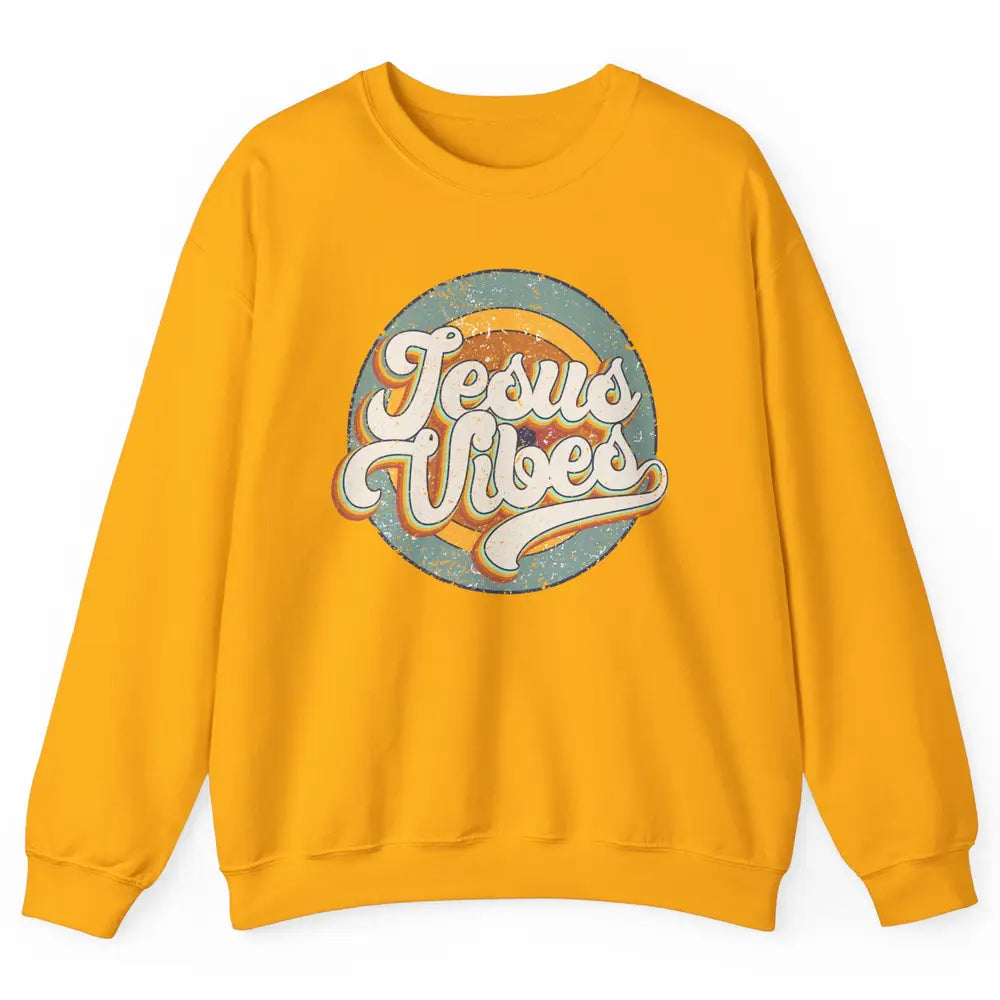Retro Rainbow Jesus Vibes Bible Verse Christian Religious Unisex Crewneck Sweatshirt