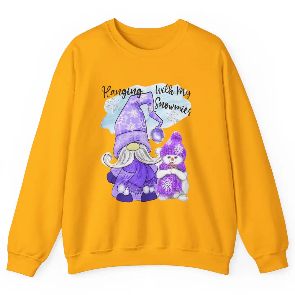 Retro Christmas Snowman And Gnome Hanging With My Snowmies Unisex Crewneck Sweatshirt