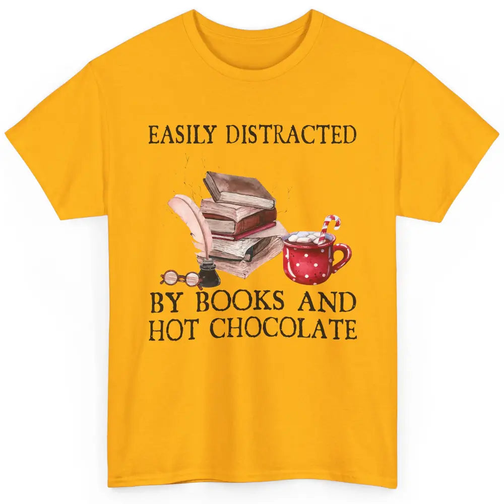 Retro Easily Distracted By Books And Hot Chocolate Christmas Classic Unisex T-Shirt