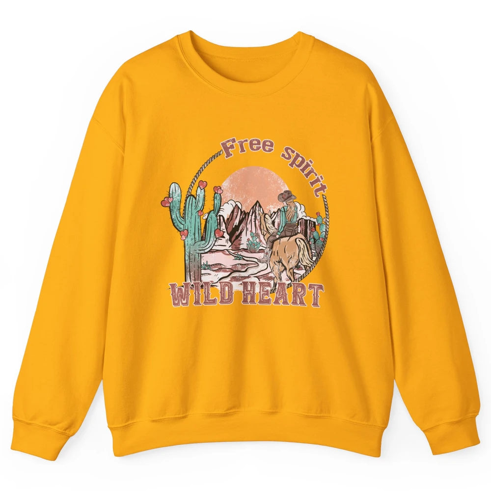 Free Spirit Wild Heart Cowgirl Western Country Happy Valentine's Day Rodeo Horseback Vintage Cactus Texas Horse Rider Howdy Unisex Crewneck Sweatshirt