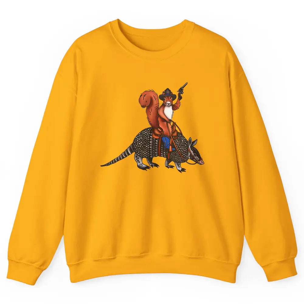 Retro Squirrel Cowboy Riding Armadillo Howdy Western Country Unisex Crewneck Sweatshirt