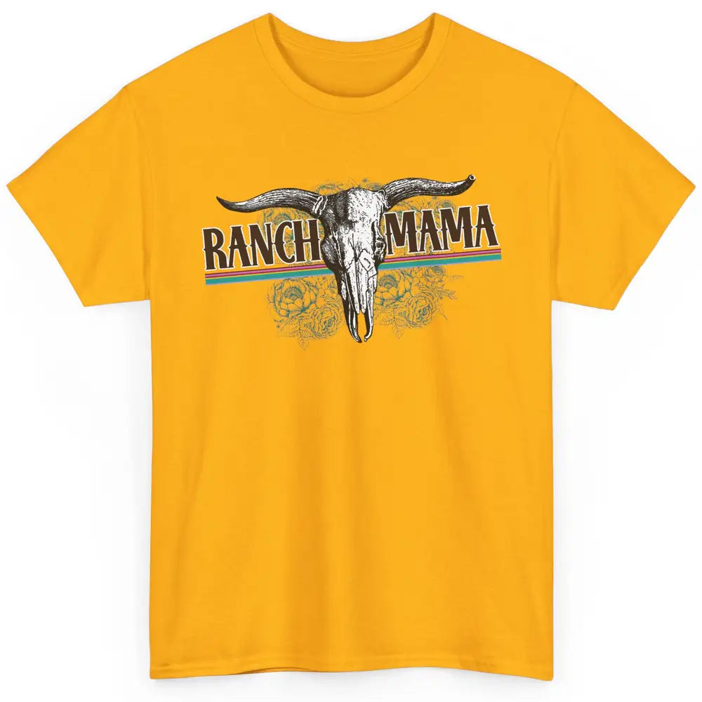 Retro Ranch Mama Highland Cow Skull Western Country Cowboy Classic Unisex T-Shirt