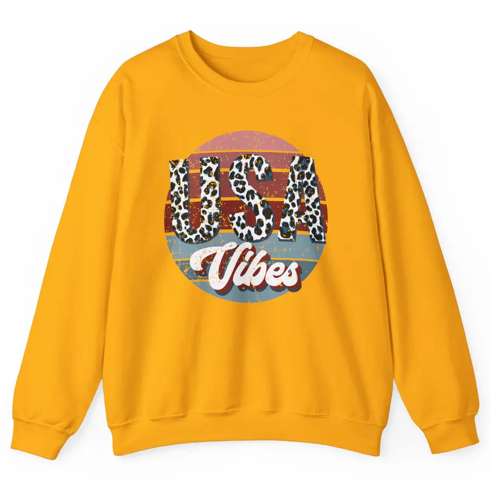 Vintage USA Vibes Leopard Patriots Independence Day Gift Unisex Crewneck Sweatshirt