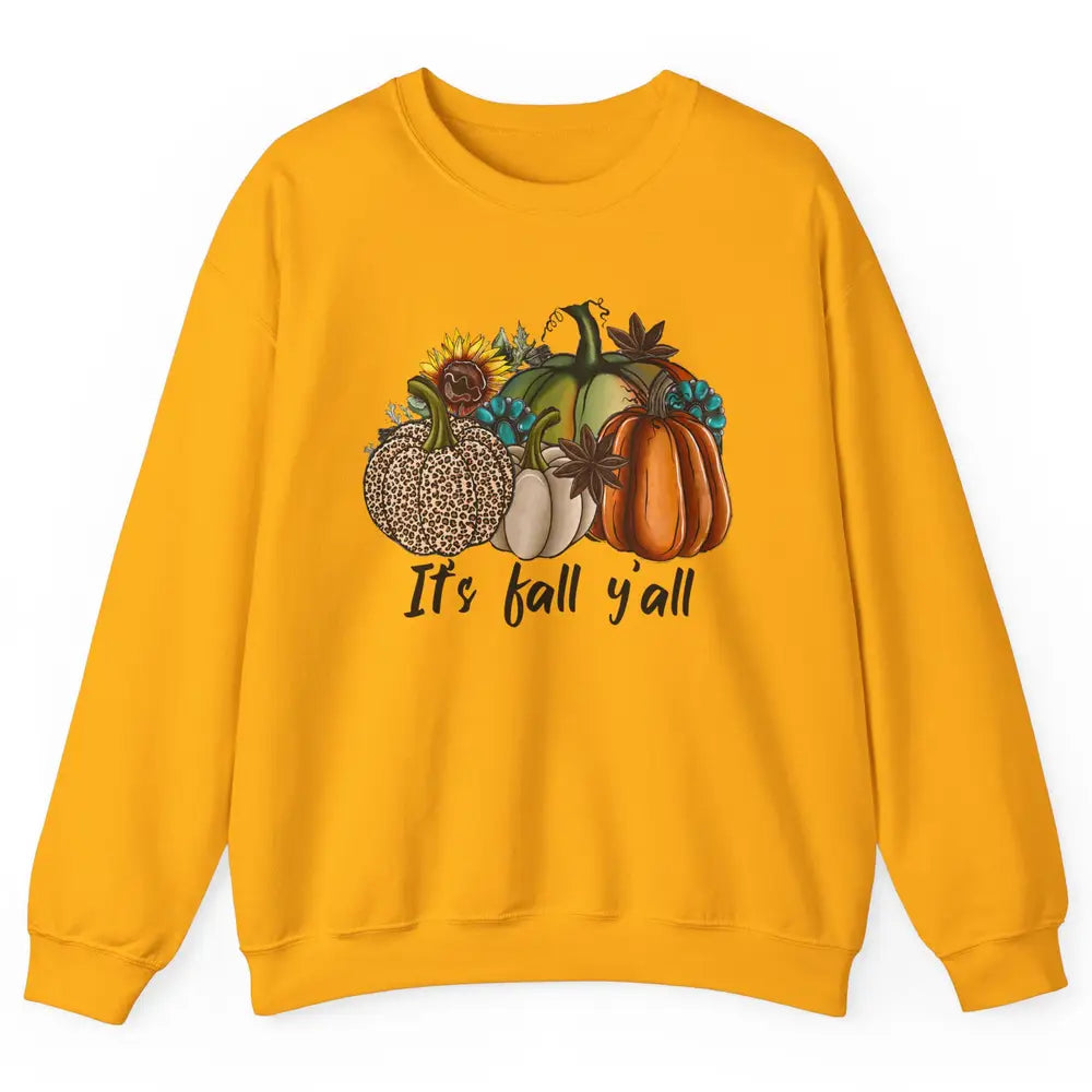 Leopard Pumpkin It's Fall Yall Fall Leaves Western Autumn Unisex Crewneck Sweatshirt