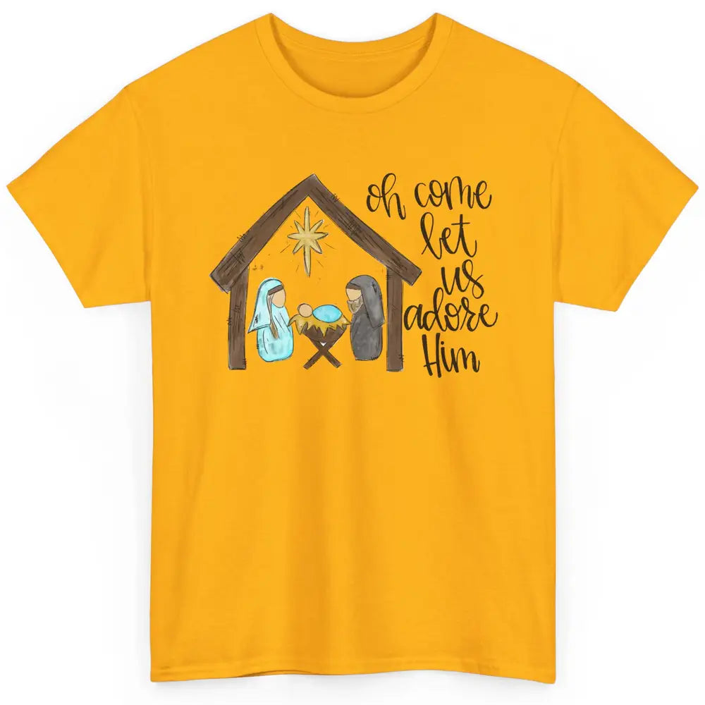 Retro Christmas Church Oh Come Let Us Adore Him Hand Drawing Classic Unisex T-Shirt