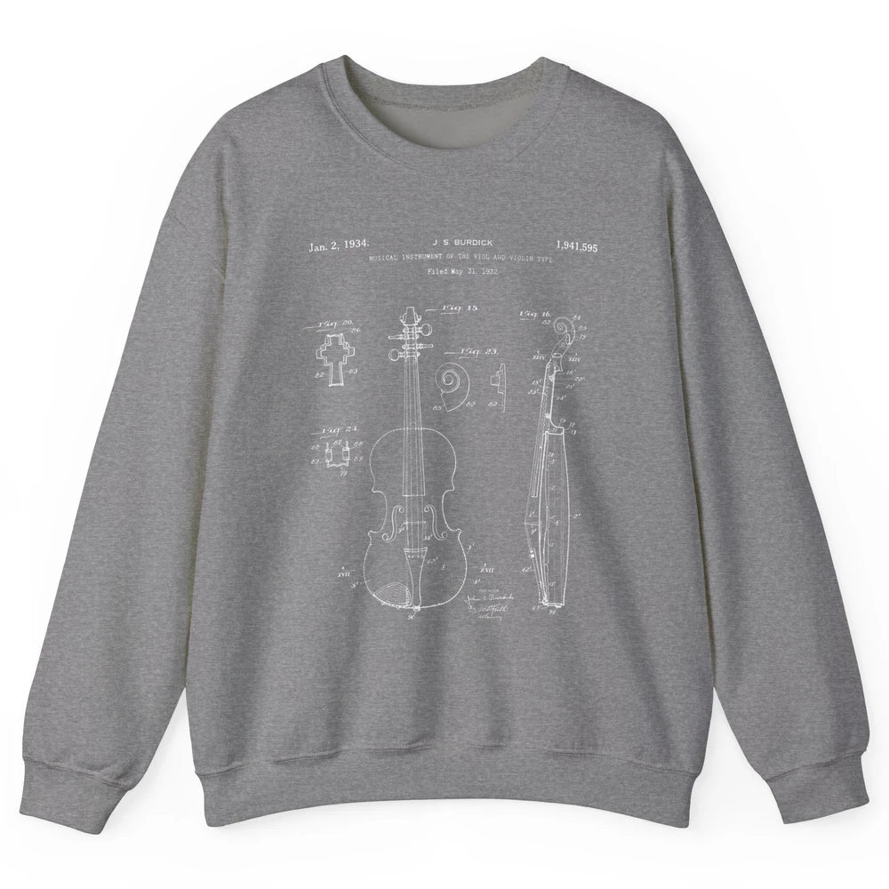 Vintage Patent Drawing Print Violin Player Retro Violinist Unisex Crewneck Sweatshirt