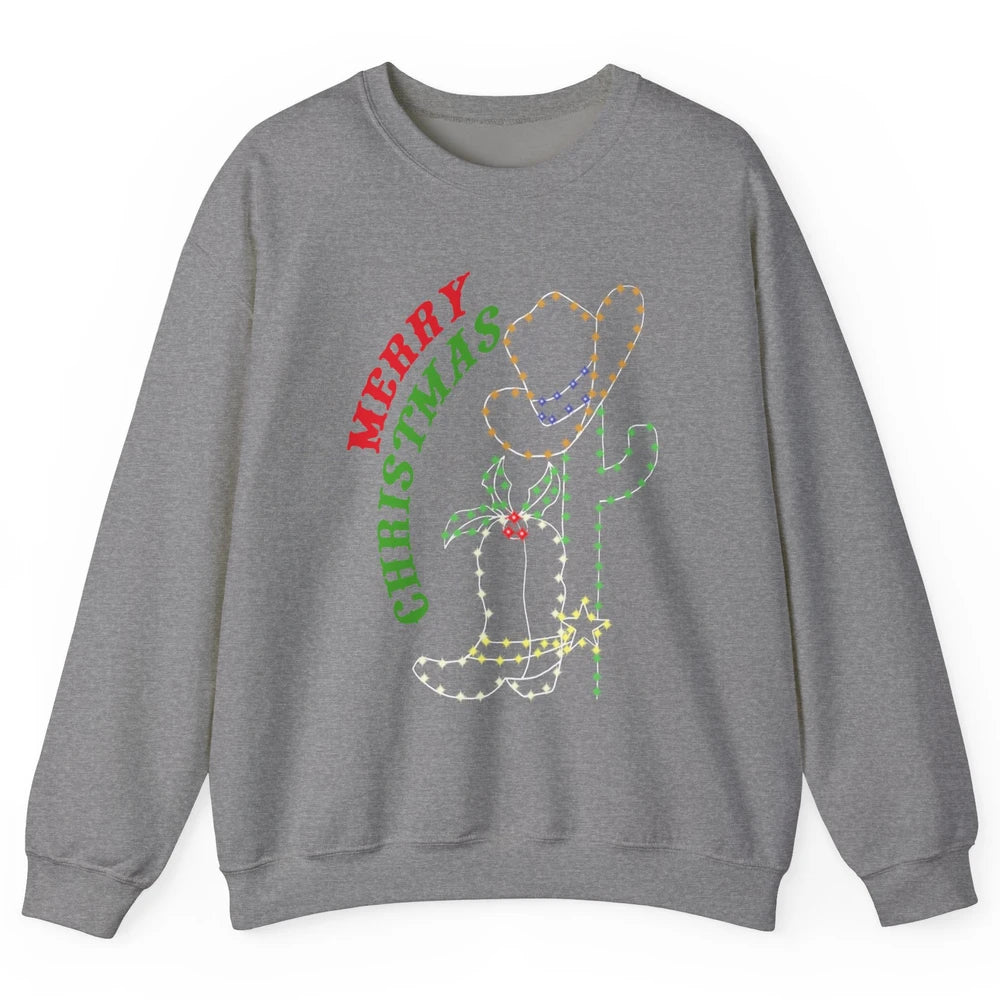 Retro Cowboy Merry Christmas Western Country Cowgirl Costume Unisex Crewneck Sweatshirt