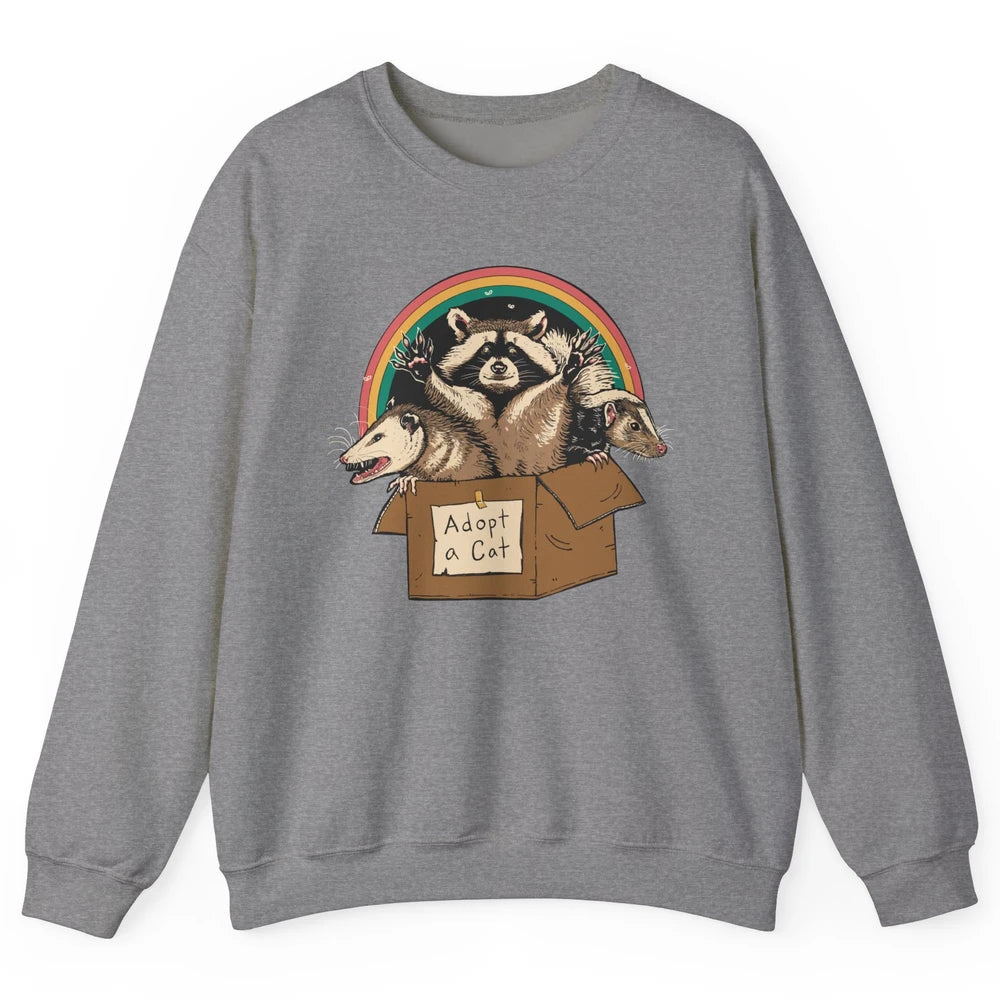 Adopt Forbidden Cats In Box Raccoon Skunks Possum Cat Lovers Unisex Crewneck Sweatshirt