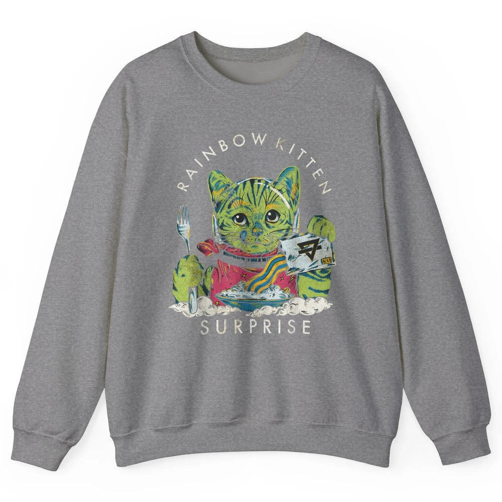Retro Rainbow Kitten Surprise Gothic Halloween Funny Cat Pet Unisex Crewneck Sweatshirt