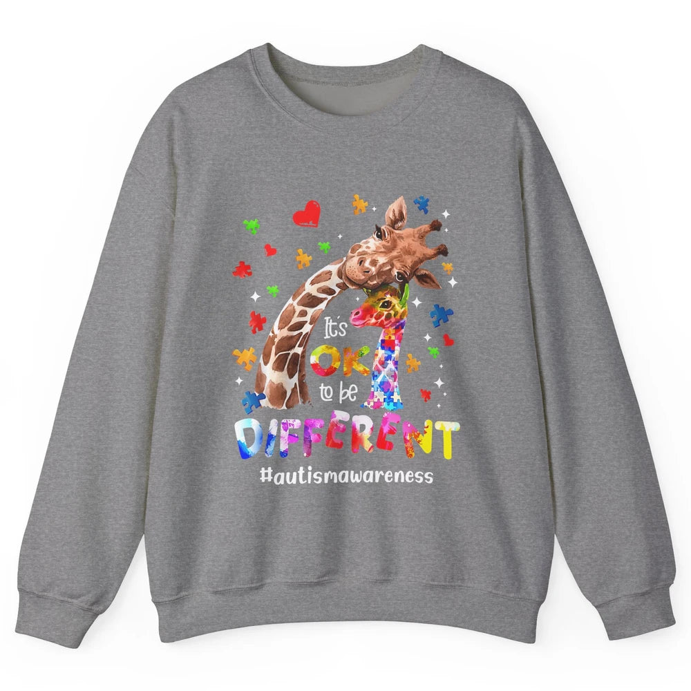 Autism Giraffe Mom It's Okay To Be Different Neurodiversity Unisex Crewneck Sweatshirt
