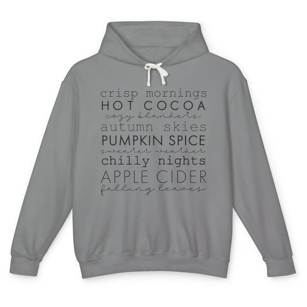 Fall Gift Sweater Weather Apple Cider Falling Leaves Autumn Unisex Lightweight Hoodie