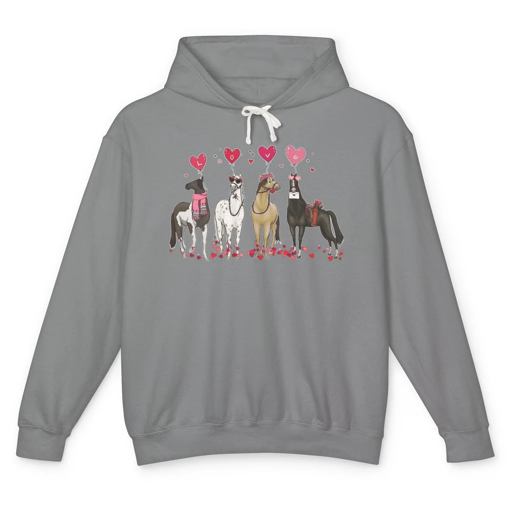 Cute Horse Valentine's Day Horses Cowgirl Rodeo Howdy Western Country Heart Love Balloon Unisex Lightweight Hoodie