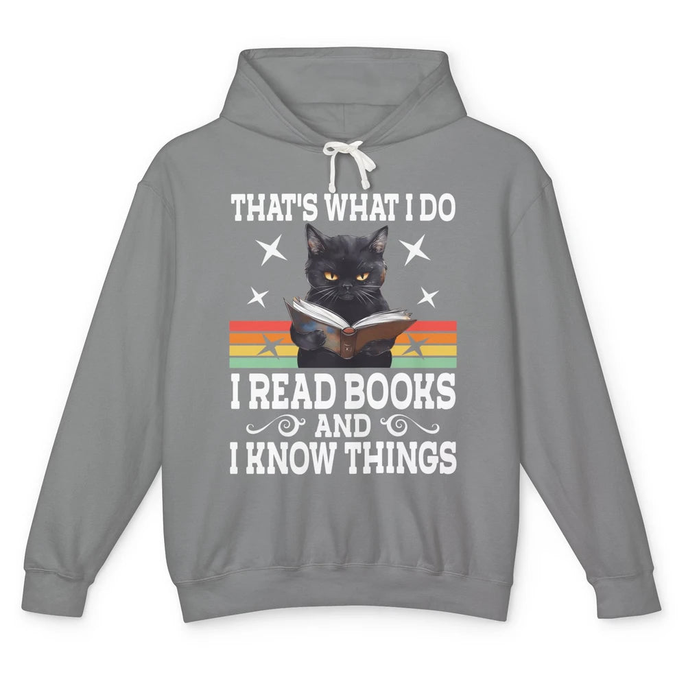 Retro Cat Books The Reader Black Cat Reading Books Bookish Bookworm Kitten Unisex Lightweight Hoodie
