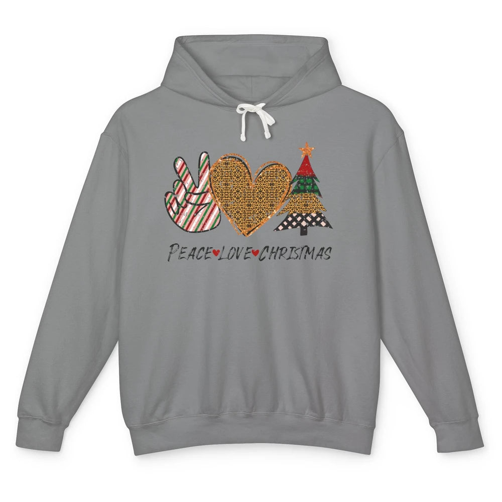 Peace Love Christmas Leopard Merry Christmas Vintage Retro Unisex Lightweight Hoodie