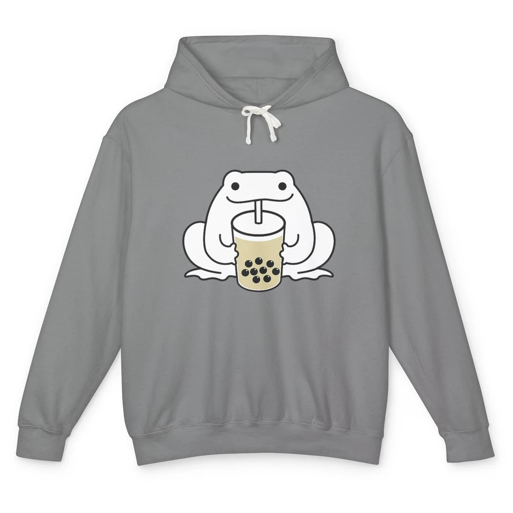 Funny Frog Drinking Boba Bubble Milk Tea Holiday Frog Kawaii Unisex Lightweight Hoodie