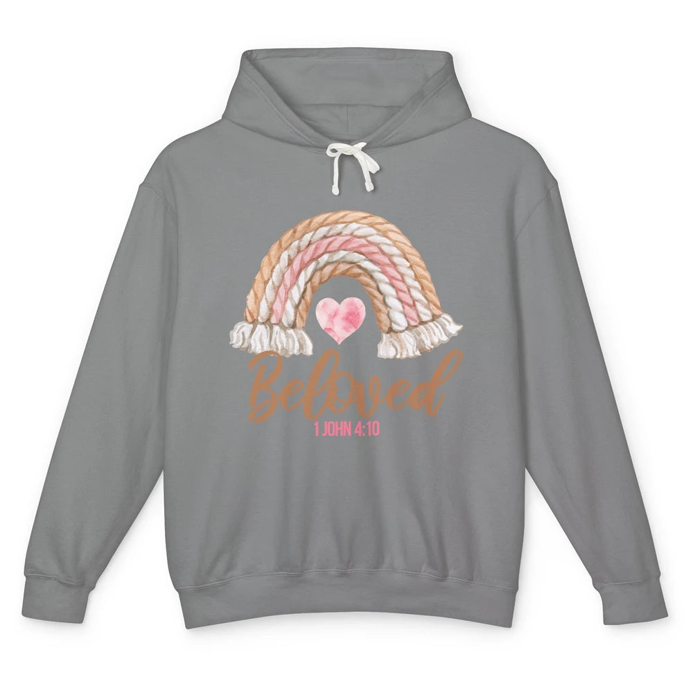 Beloved Christian Women Vintage Rainbow Bible Verse Heart Unisex Lightweight Hoodie