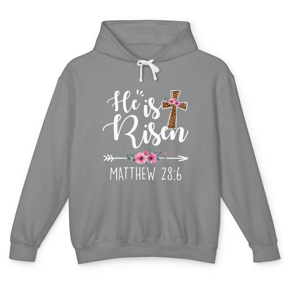 He is Risen Floral Leopard Vintage Cross Happy Easter Day Unisex Lightweight Hoodie