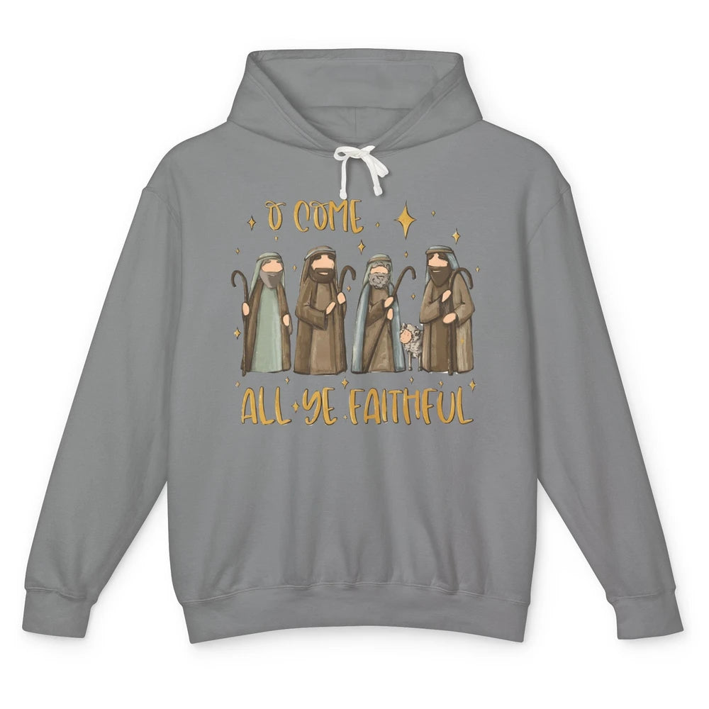 Retro Christmas O Come All Ye Faithful Christian Jesus Faith Unisex Lightweight Hoodie