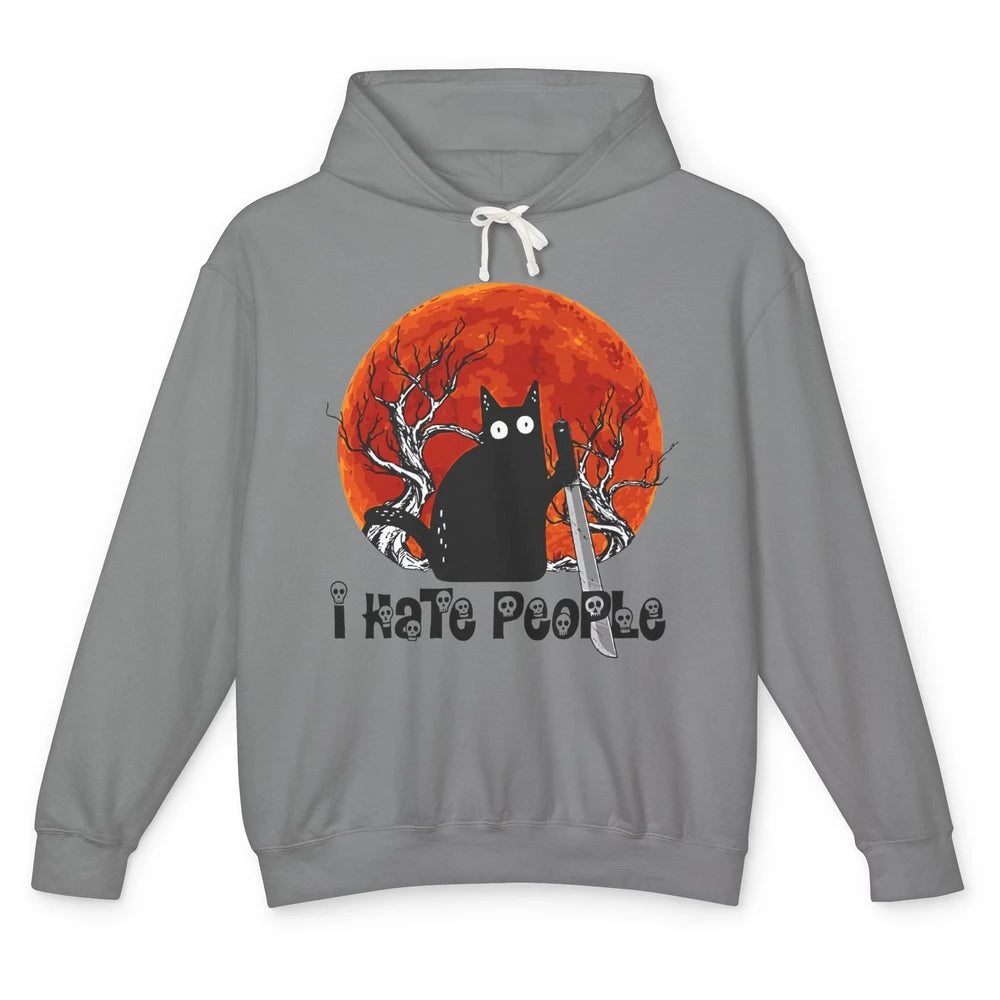 Black Cat Murderer I Hate People Pumpkin Halloween Costume Unisex Lightweight Hoodie