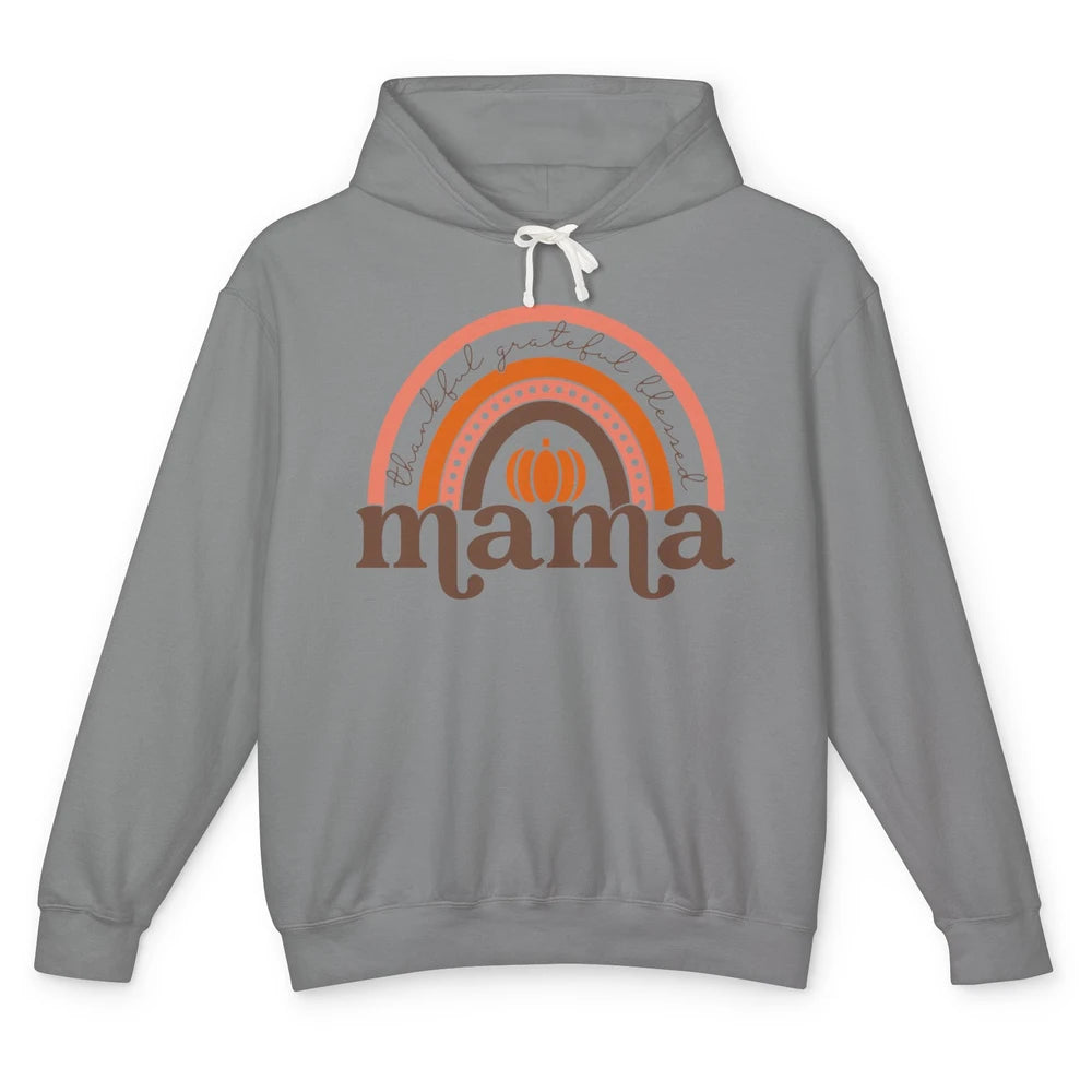 Pumpkin Rainbow Thankful Grateful Blessed Mama Thanksgiving Unisex Lightweight Hoodie