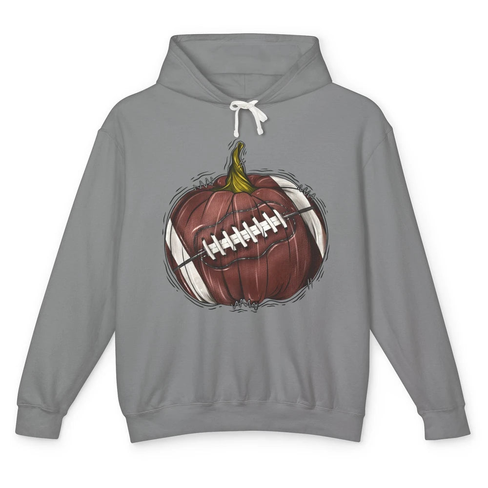 Football Pumpkin Tis The Season Fall Leaves Autumn Halloween Unisex Lightweight Hoodie