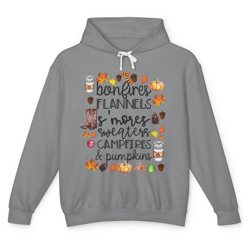 Fall Stuff Pumpkins Falling Leaves Campfire Halloween Autumn Unisex Lightweight Hoodie