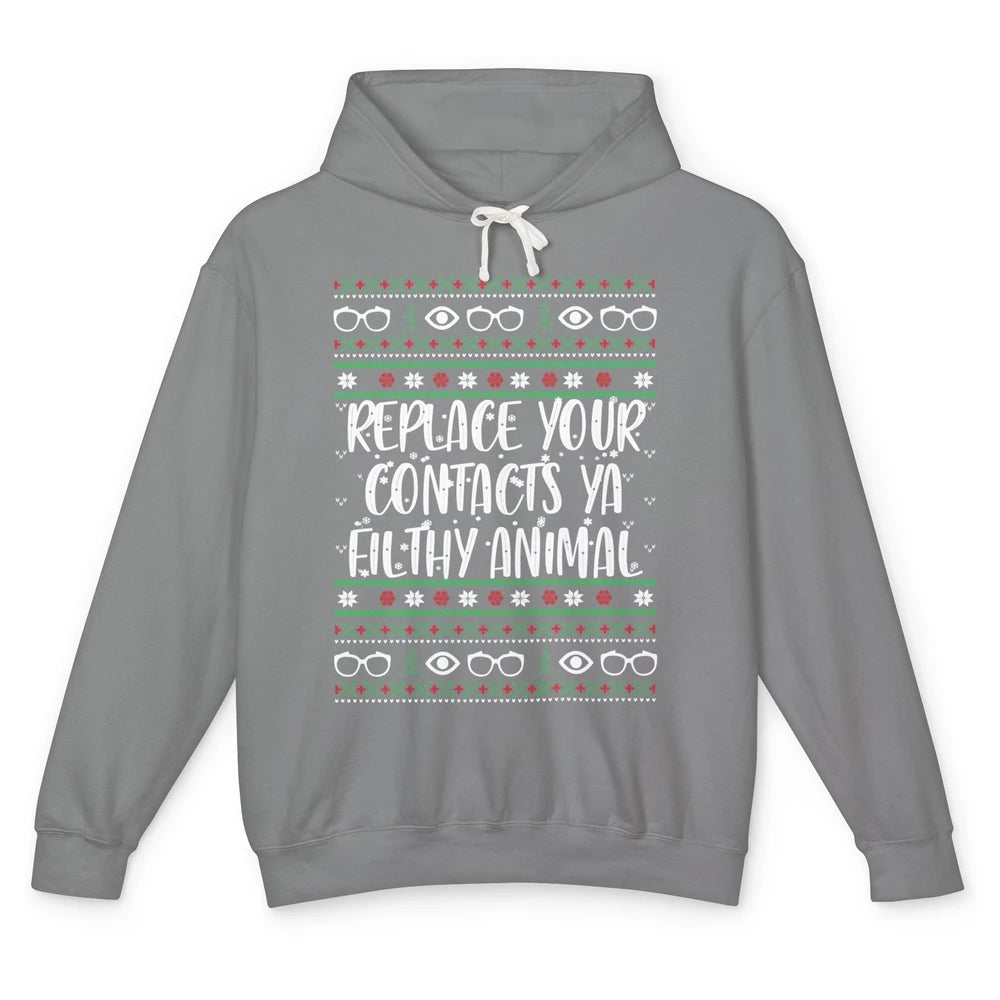 Optometry Christmas Tree Eyeglasses Replace Ya Contacts Ugly Unisex Lightweight Hoodie
