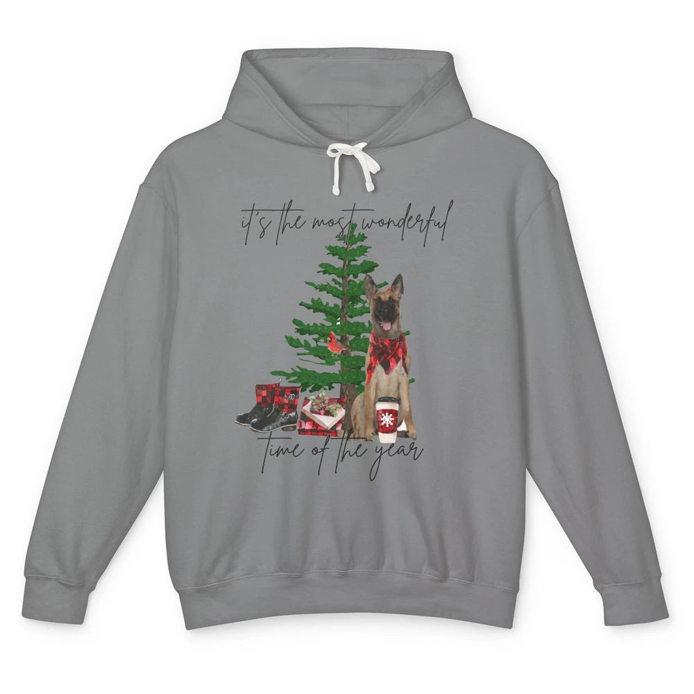 Belgian Malinois Christmas Tree Most Wonderful Time Of Year Unisex Lightweight Hoodie