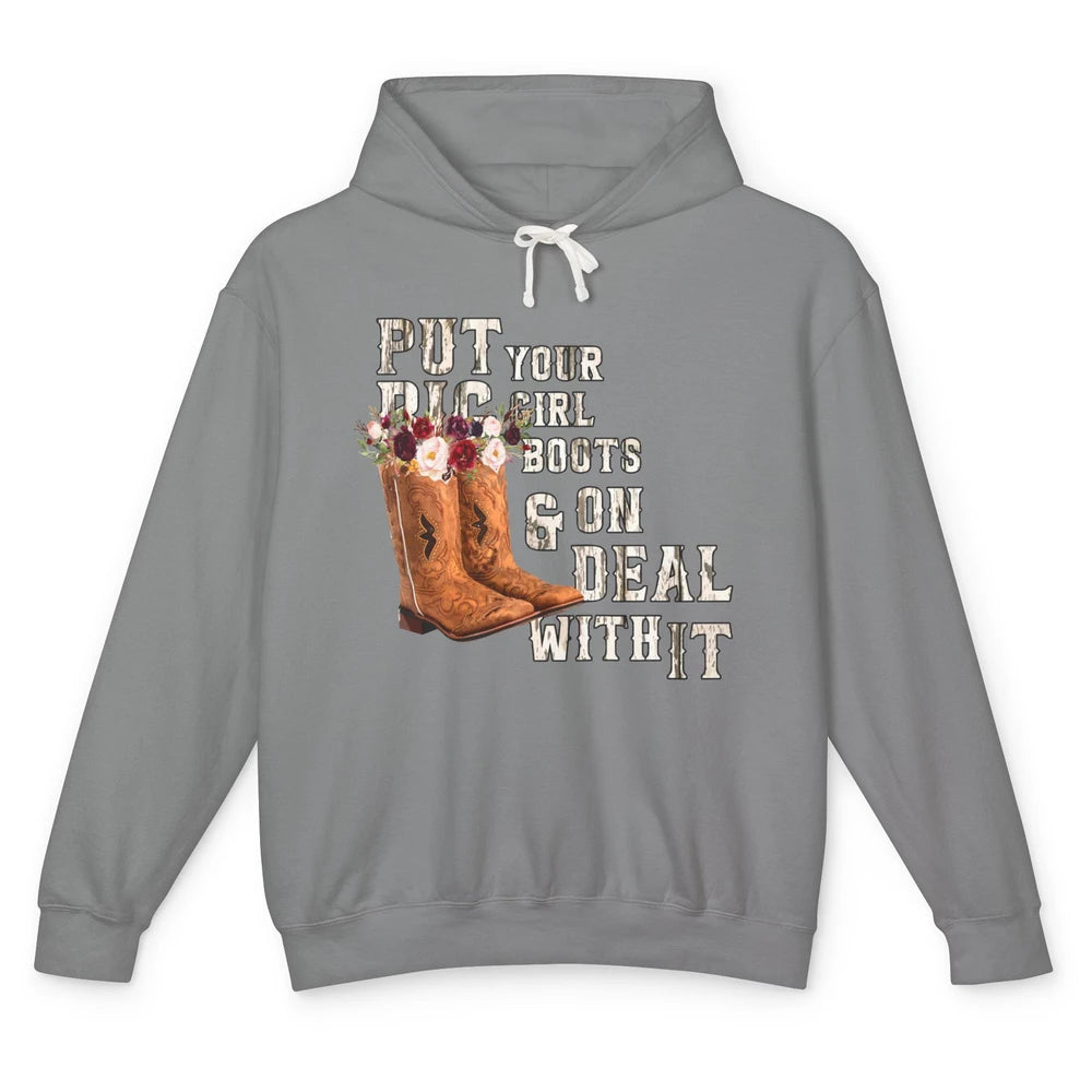 Retro Floral Put Cowgirl Boots On Western Country Cowboy Unisex Lightweight Hoodie
