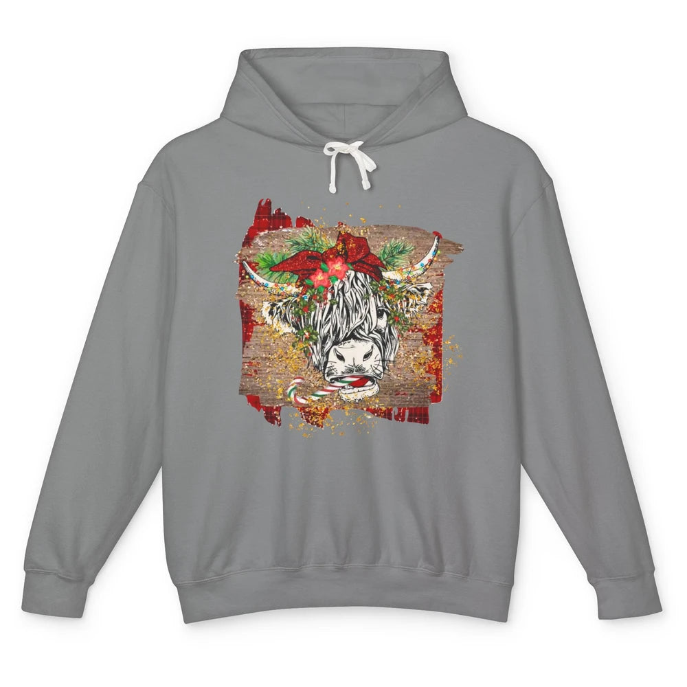 Christmas Highland Cow Bandana Western Christmas Cow Plaid Unisex Lightweight Hoodie