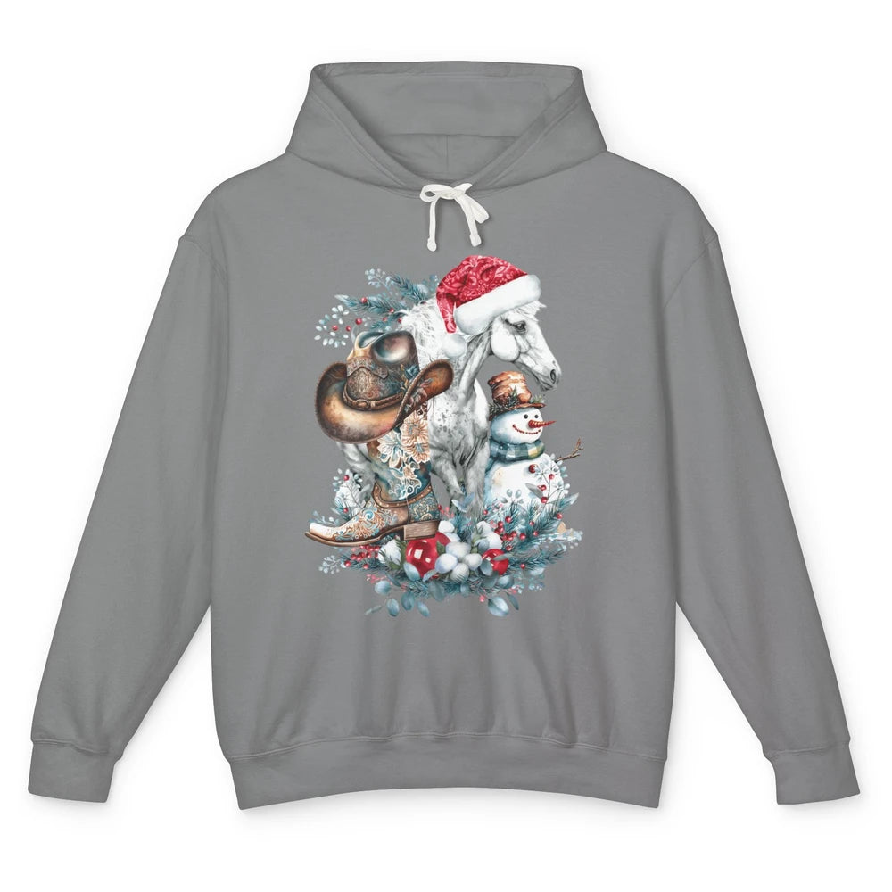 Merry Christmas Horse Howdy Cowboy Hat Boots Xmas Snowman Unisex Lightweight Hoodie