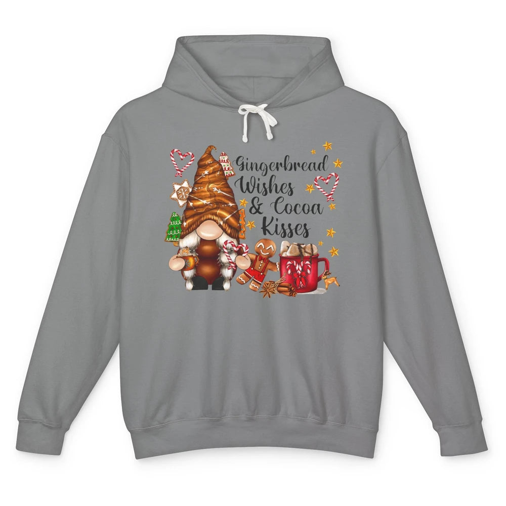 Retro Christmas Gnome Gingerbread Wishes and Cocoa Kisses Unisex Lightweight Hoodie