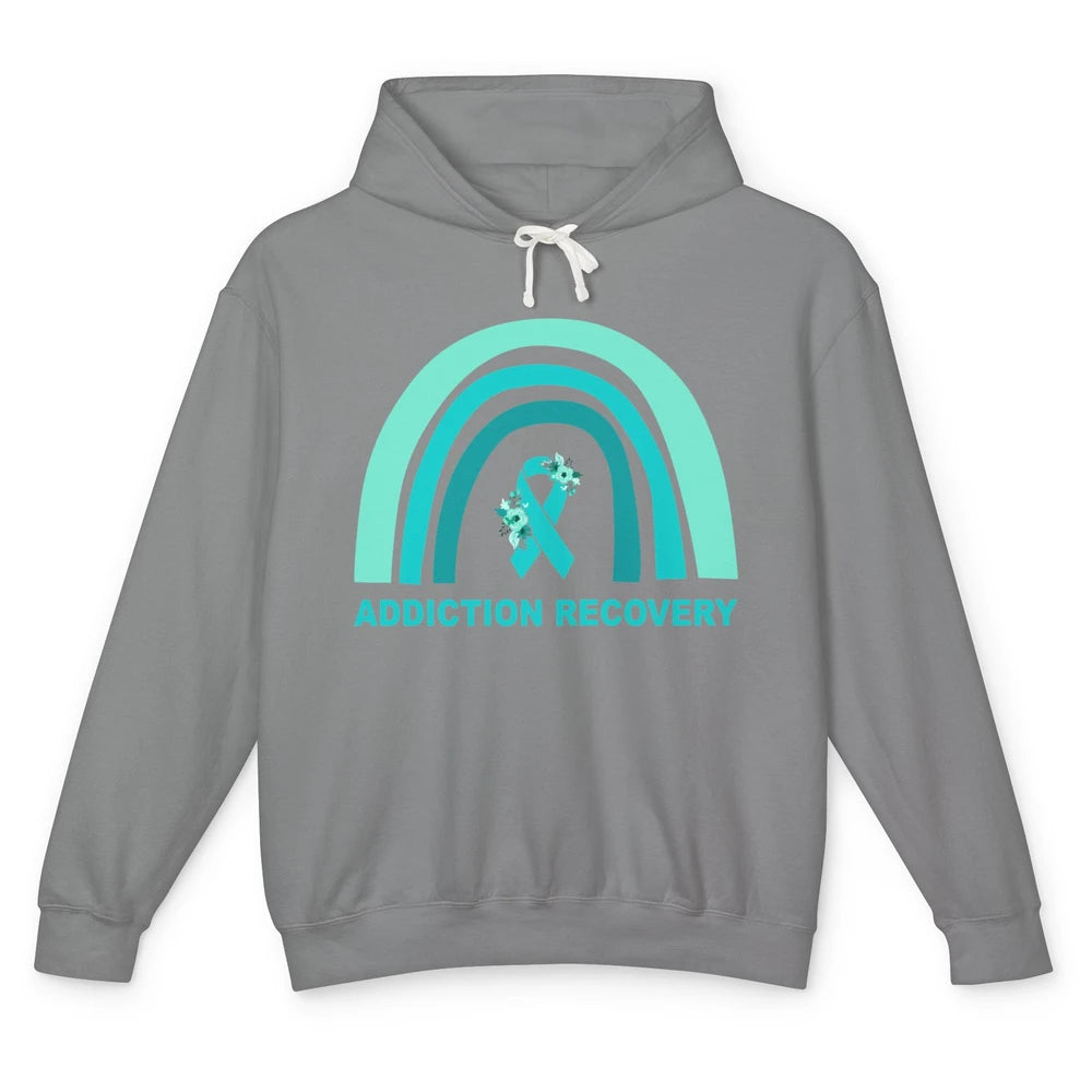 Addiction Recovery Awareness Floral Teal Ribbon Rainbow Unisex Lightweight Hoodie