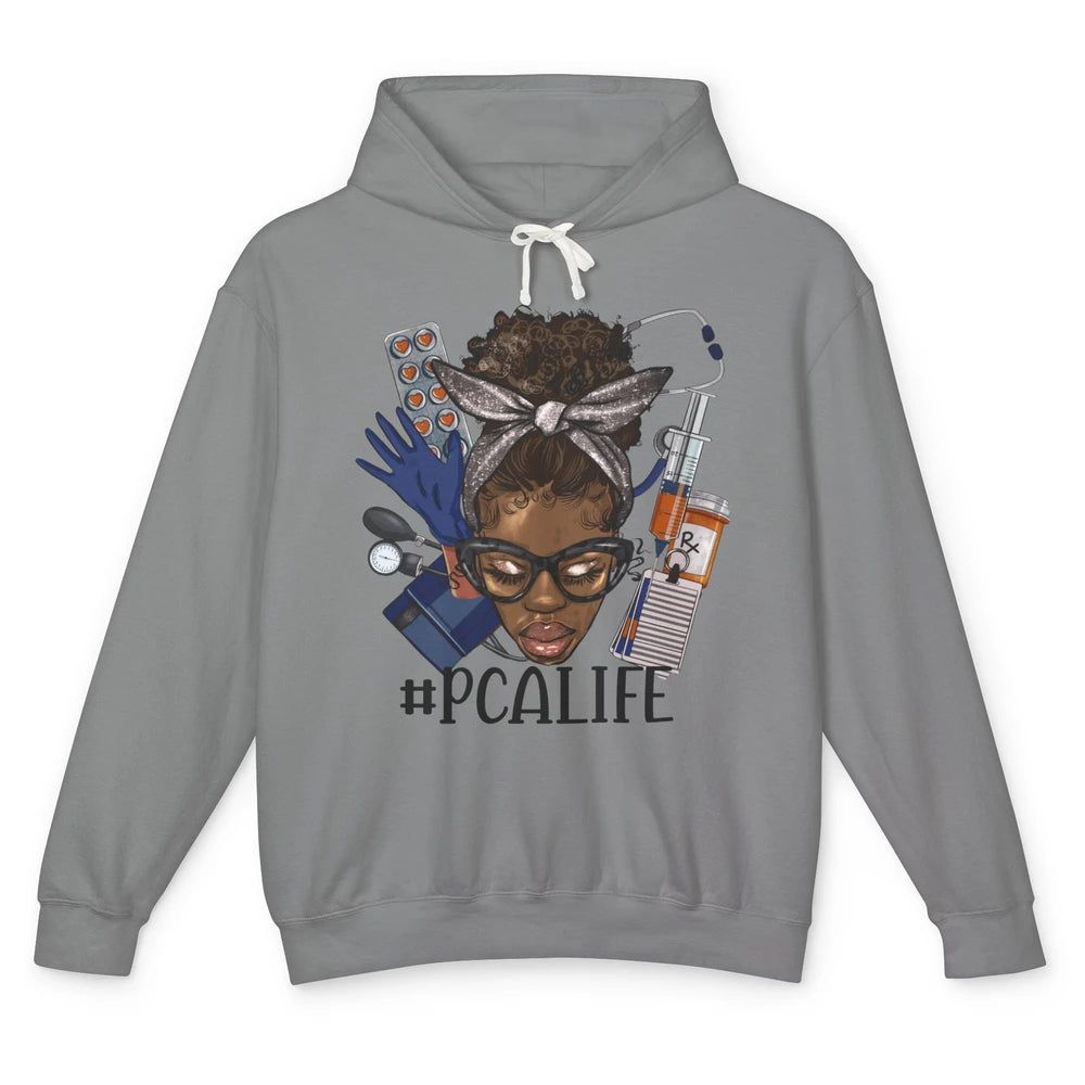 Afro Messy Bun Glasses PCA Life Patient Care Assistant Nurse Unisex Lightweight Hoodie