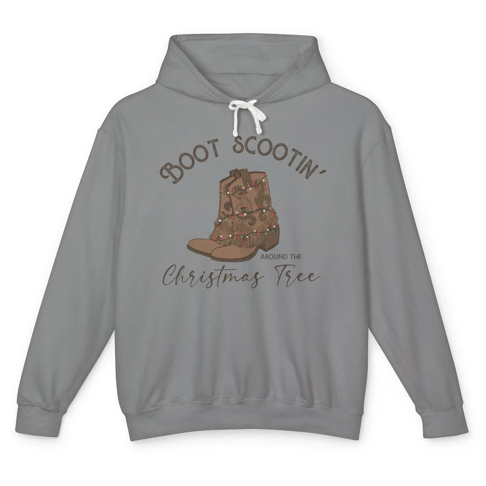 Retro Cowboy Boots Scootin' Around Christmas Tree Western Unisex Lightweight Hoodie