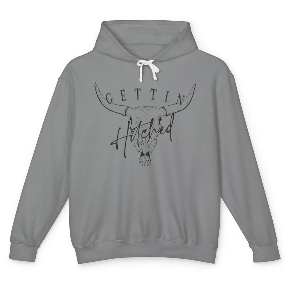 Getting Hitched Rowdy Cow Skull Western Bachelorette Bride Unisex Lightweight Hoodie