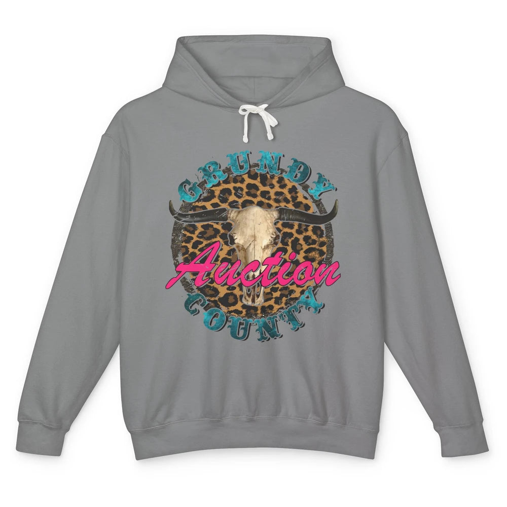 Leopard Grundy County Auction Bull Skull Western Country Unisex Lightweight Hoodie