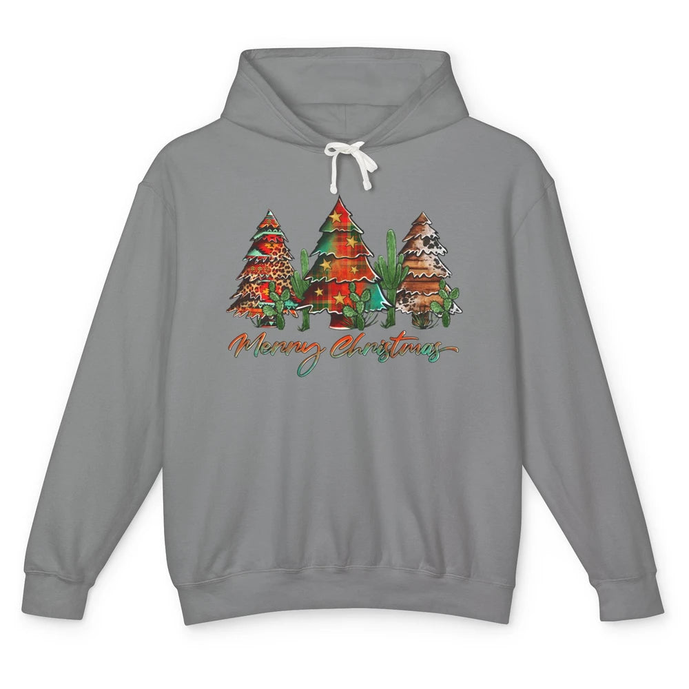 Merry Christmas Tree Western Christmas Desert Cactus Leopard Unisex Lightweight Hoodie