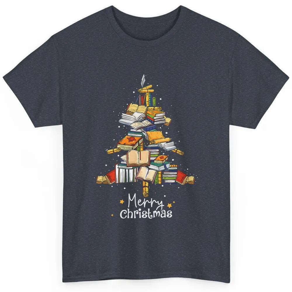 Merry Christmas Tree Reading Books Librarian Xmas Lighting Classic Unisex T-Shirt