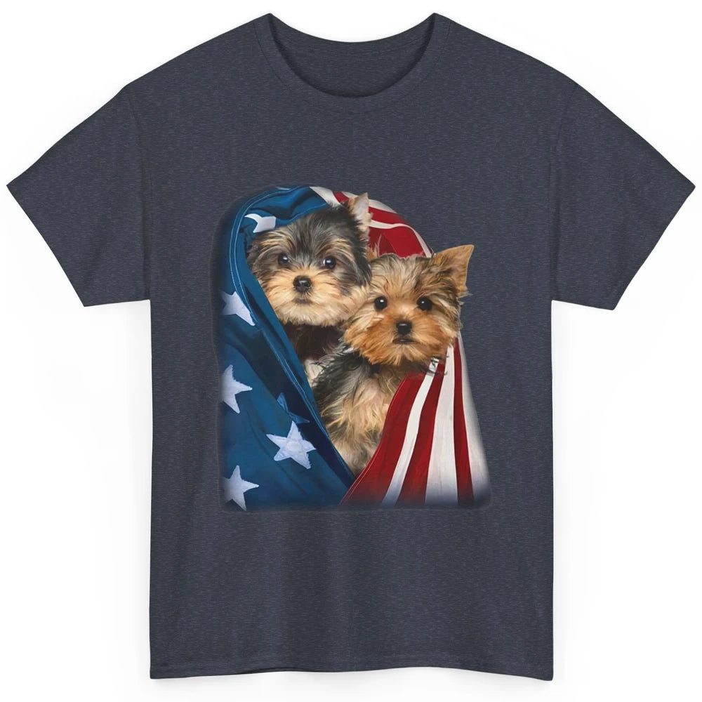 Yorkshire Terrier US Flag July 4th Patriotic Yorkie Puppies Classic Unisex T-Shirt