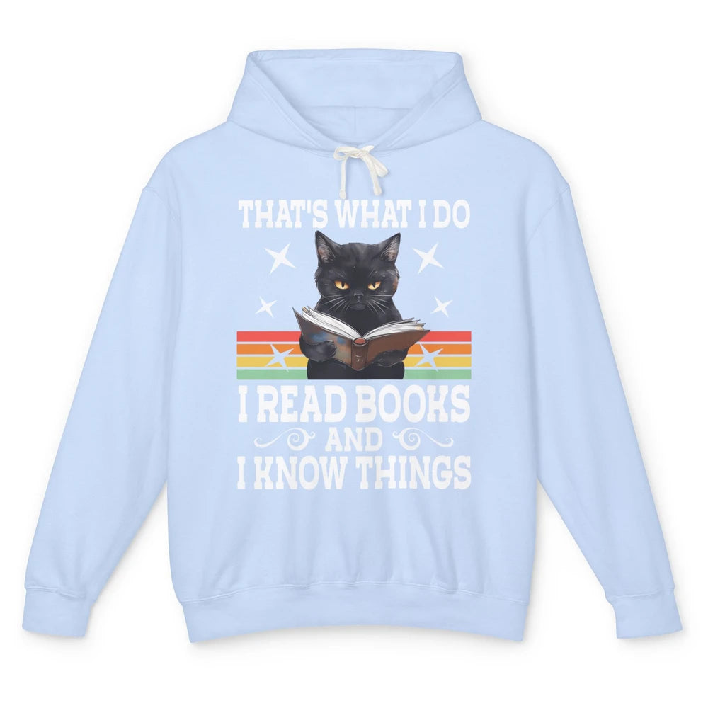 Retro Cat Books The Reader Black Cat Reading Books Bookish Bookworm Kitten Unisex Lightweight Hoodie