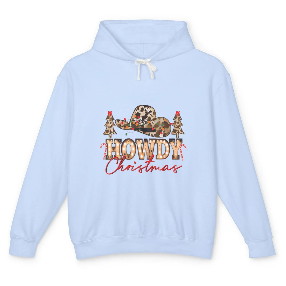 Merry Christmas Howdy Xmas Pine Trees Leopard Cowboy Hat Unisex Lightweight Hoodie