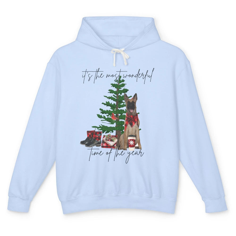 Belgian Malinois Christmas Tree Most Wonderful Time Of Year Unisex Lightweight Hoodie