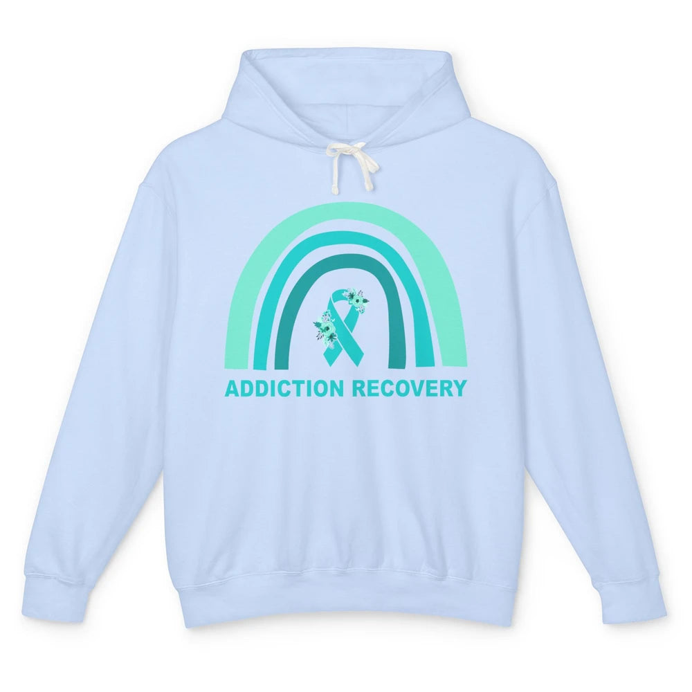 Addiction Recovery Awareness Floral Teal Ribbon Rainbow Unisex Lightweight Hoodie