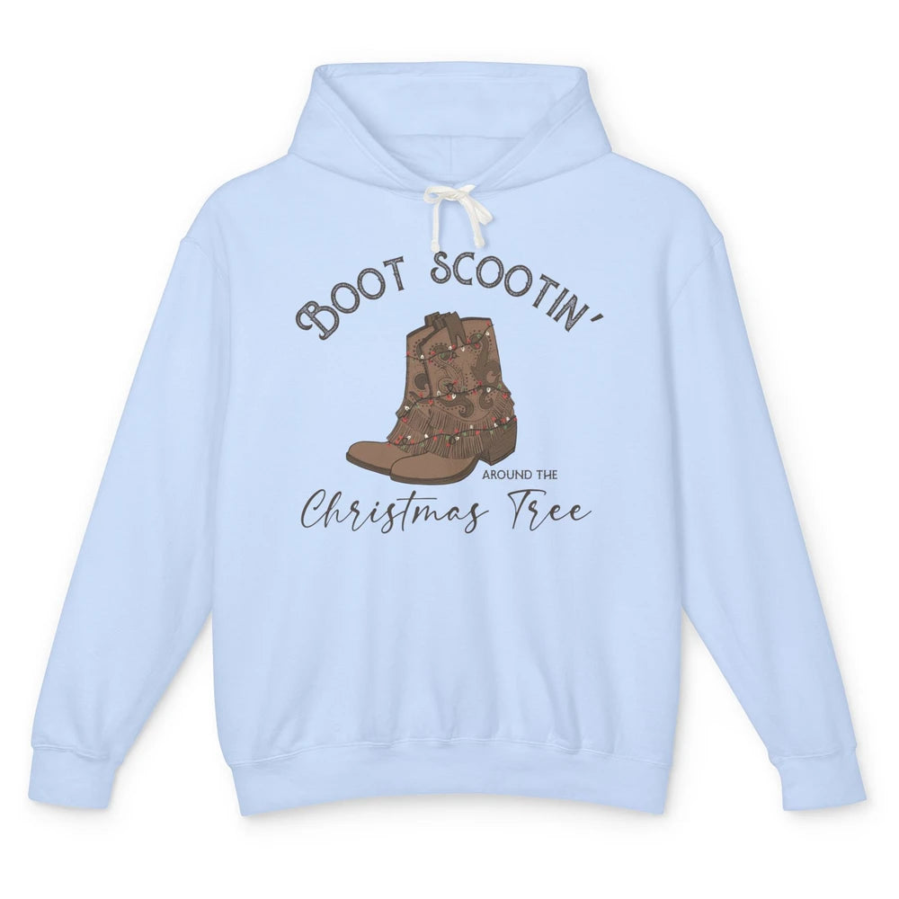 Retro Cowboy Boots Scootin' Around Christmas Tree Western Unisex Lightweight Hoodie