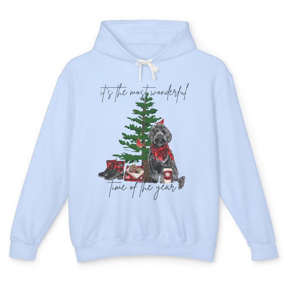 Black Golden Labradoodle Christmas Tree Most Wonderful Time Unisex Lightweight Hoodie