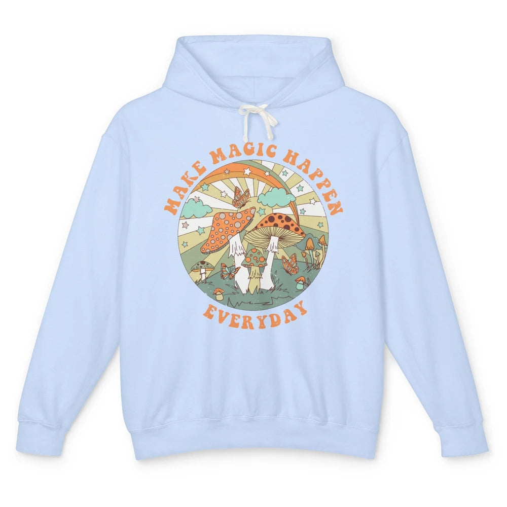 Retro Groovy Make Magic Happen Mushroom Hippie Botanical Unisex Lightweight Hoodie