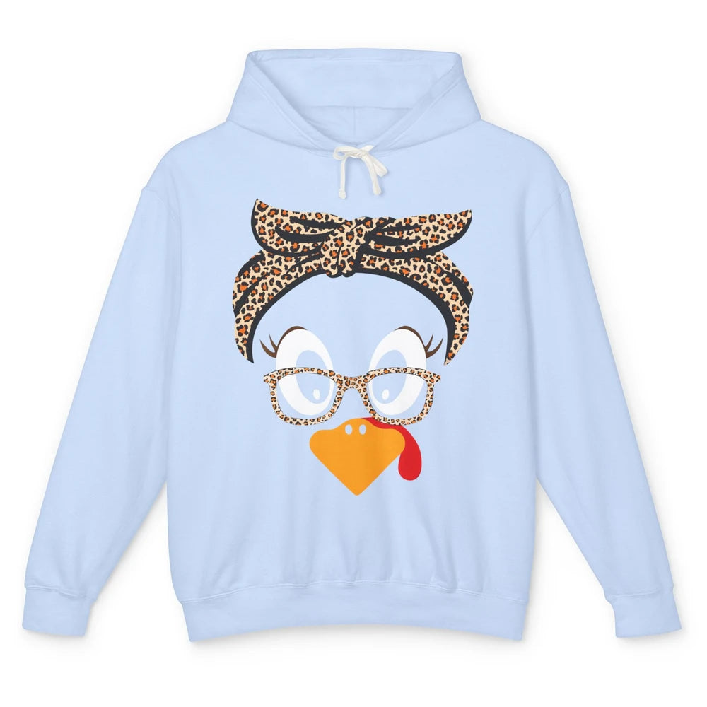 Cute Turkey Mom Leopard Glasses Thanksgiving Fall Turkey Day Unisex Lightweight Hoodie