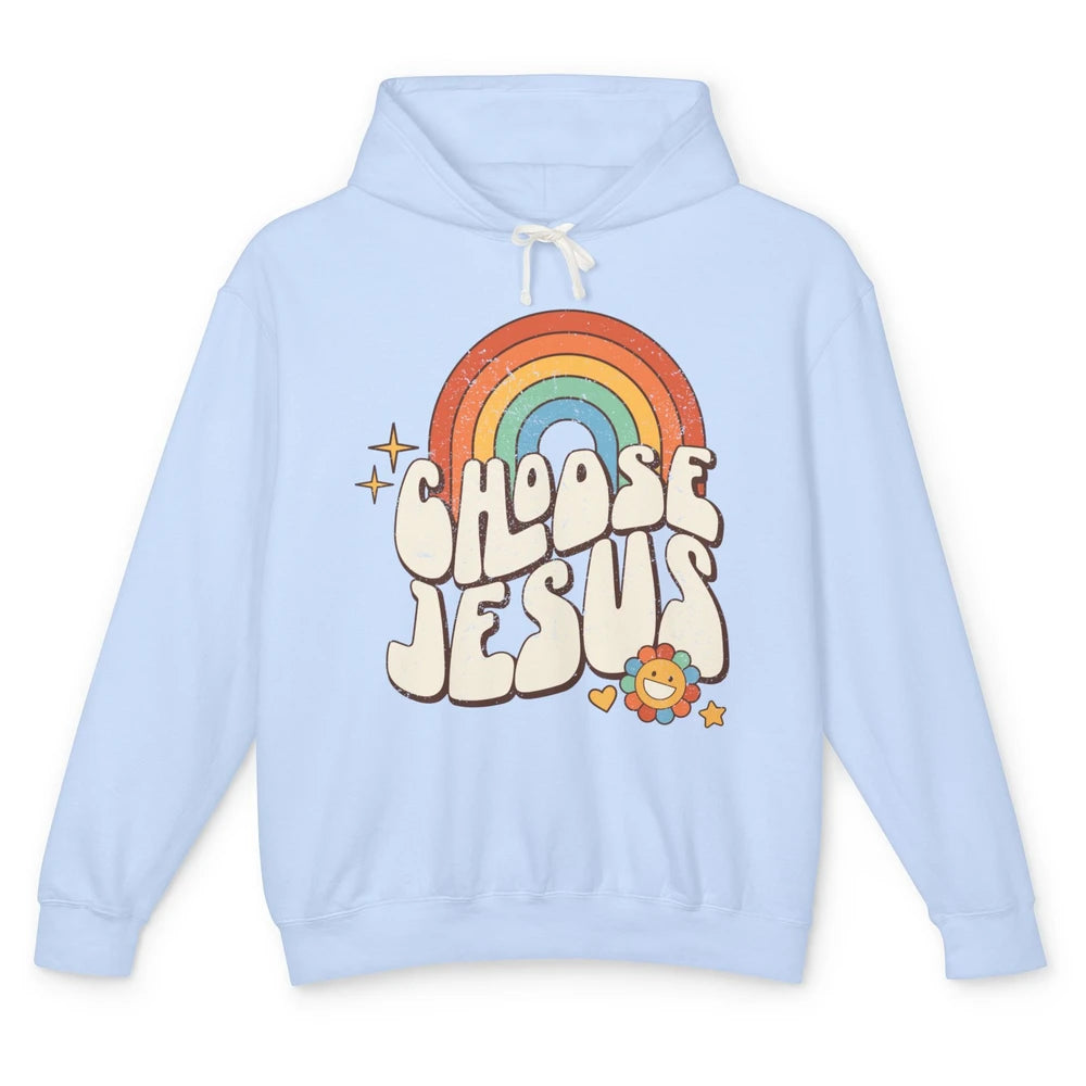 Retro Rainbow Groovy Choose Jesus Christian Religious Unisex Lightweight Hoodie